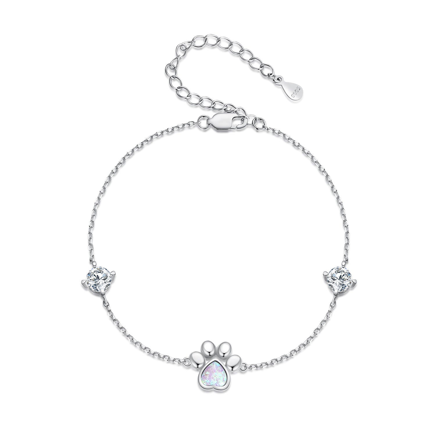 Bracelet 925 sterling silver with heart-shaped opal and petal setting on Tampa Home & Garden Store