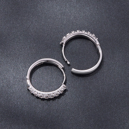 Pair of 925 silver moissanite earrings, 1.6cm hoops, one plain and one pave-stone on Tampa Home & Garden Store
