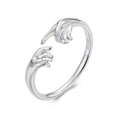 Ring 925 Sterling Silver Plated White Gold for Women with hand motif design S925 inside on Tampa Home & Garden Store
