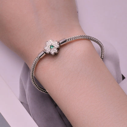 Bracelet: 925 Silver Plated 3mm rope chain with crystal flower charm emerald gem by Bids.com on Tampa Home & Garden Store