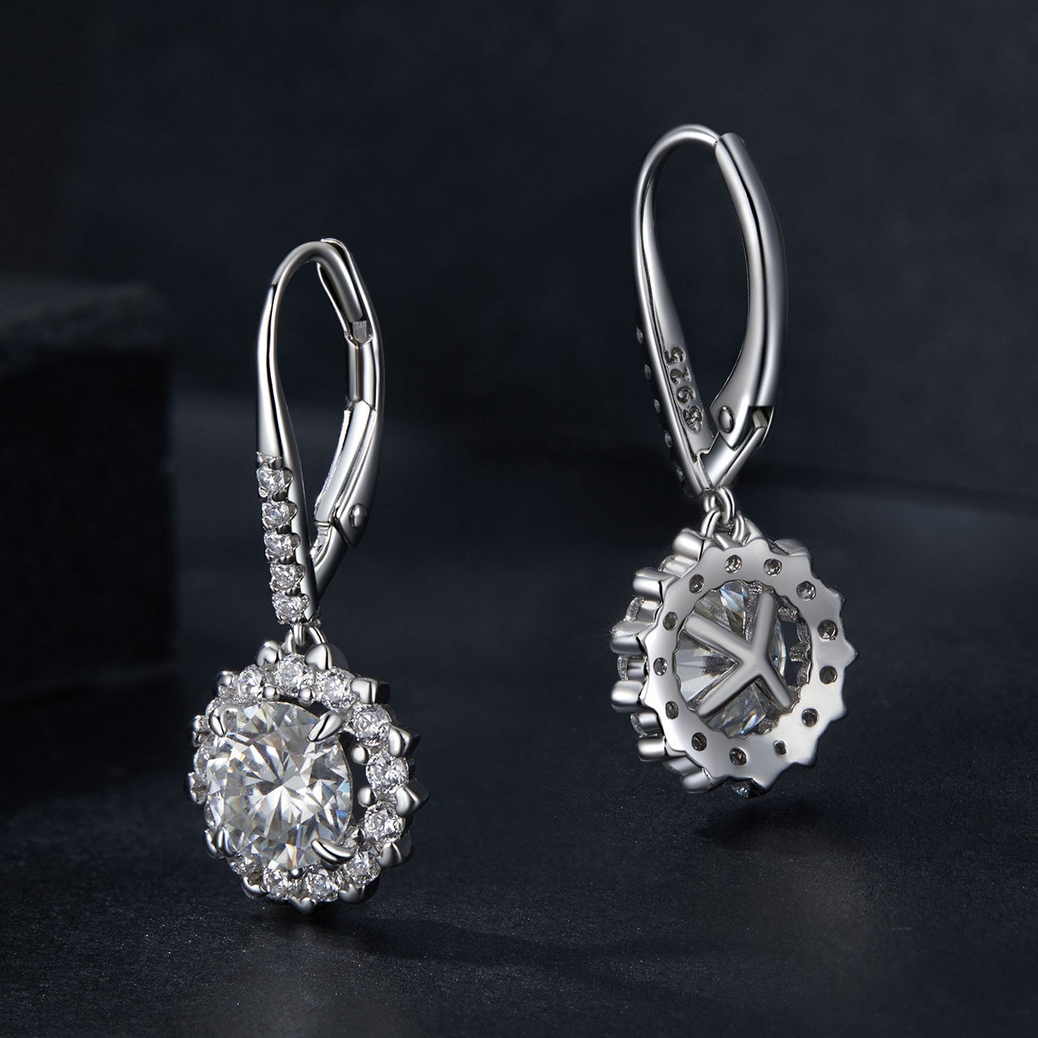 Earrings pair 925 sterling silver moissanite halo with 1ct center stone and pavé accents on Tampa Home & Garden Store