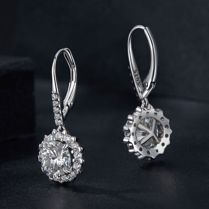 Earrings pair 925 sterling silver moissanite halo with 1ct center stone and pavé accents on Tampa Home & Garden Store
