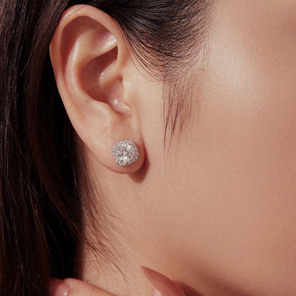 Earring 925 Sterling Silver Moissanite stud with pave halo 1.0 cm by Bids.com on Tampa Home & Garden Store