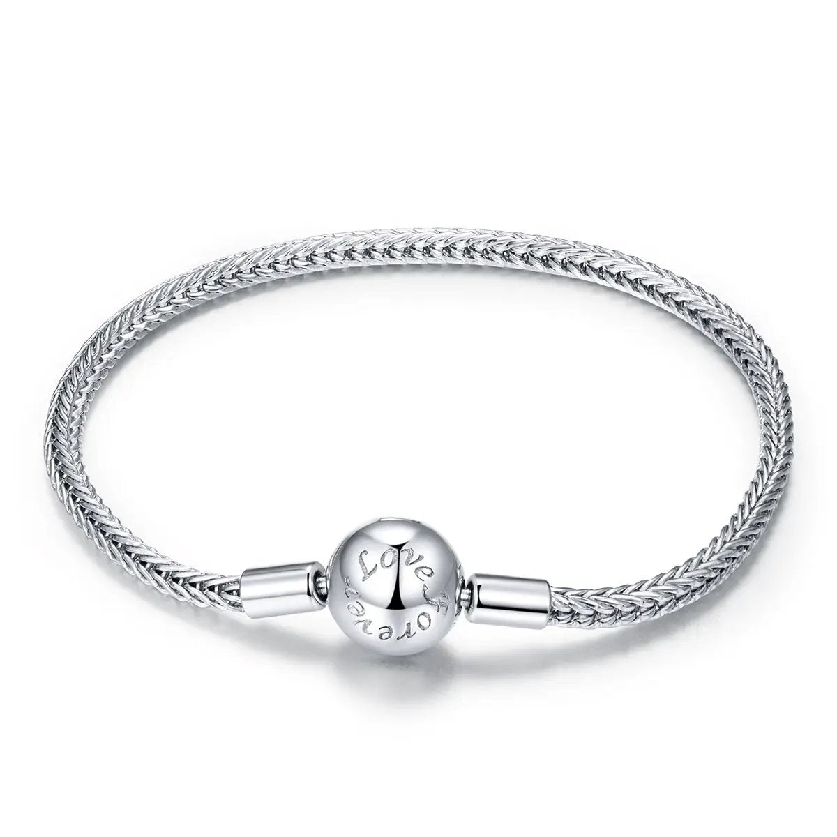 Men's 925 Sterling Silver Plated Bracelet, 17cm braided chain with Love round clasp on Tampa Home & Garden Store