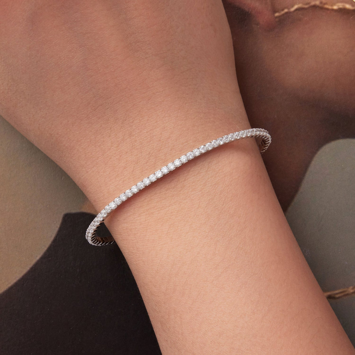 Bracelet 16cm stretchable CZ cubic zirconia, sterling silver white gold plated for women on Tampa Home & Garden Store