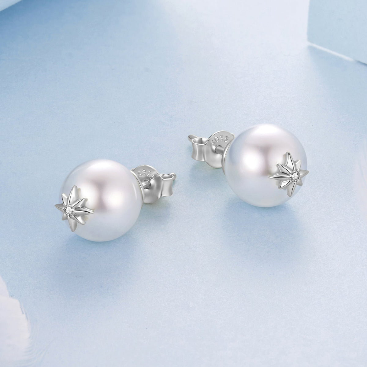 925 Sterling Silver Earrings with CZ and Synthetic Pearl starburst accents, pair on Tampa Home & Garden Store