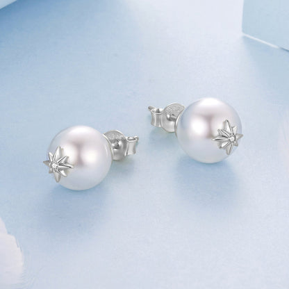 925 Sterling Silver Earrings with CZ and Synthetic Pearl starburst accents, pair on Tampa Home & Garden Store