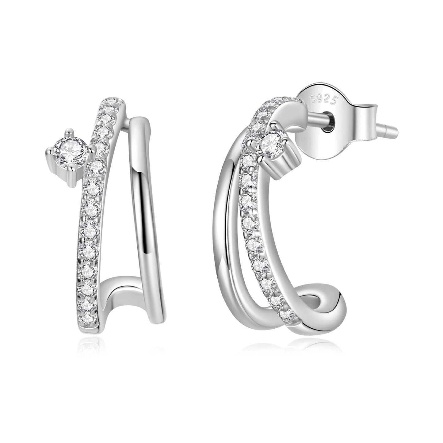 Bids.com 925 Sterling Silver Moissanite Earrings pave hoop 1.4x0.5cm on Tampa Home & Garden Store
