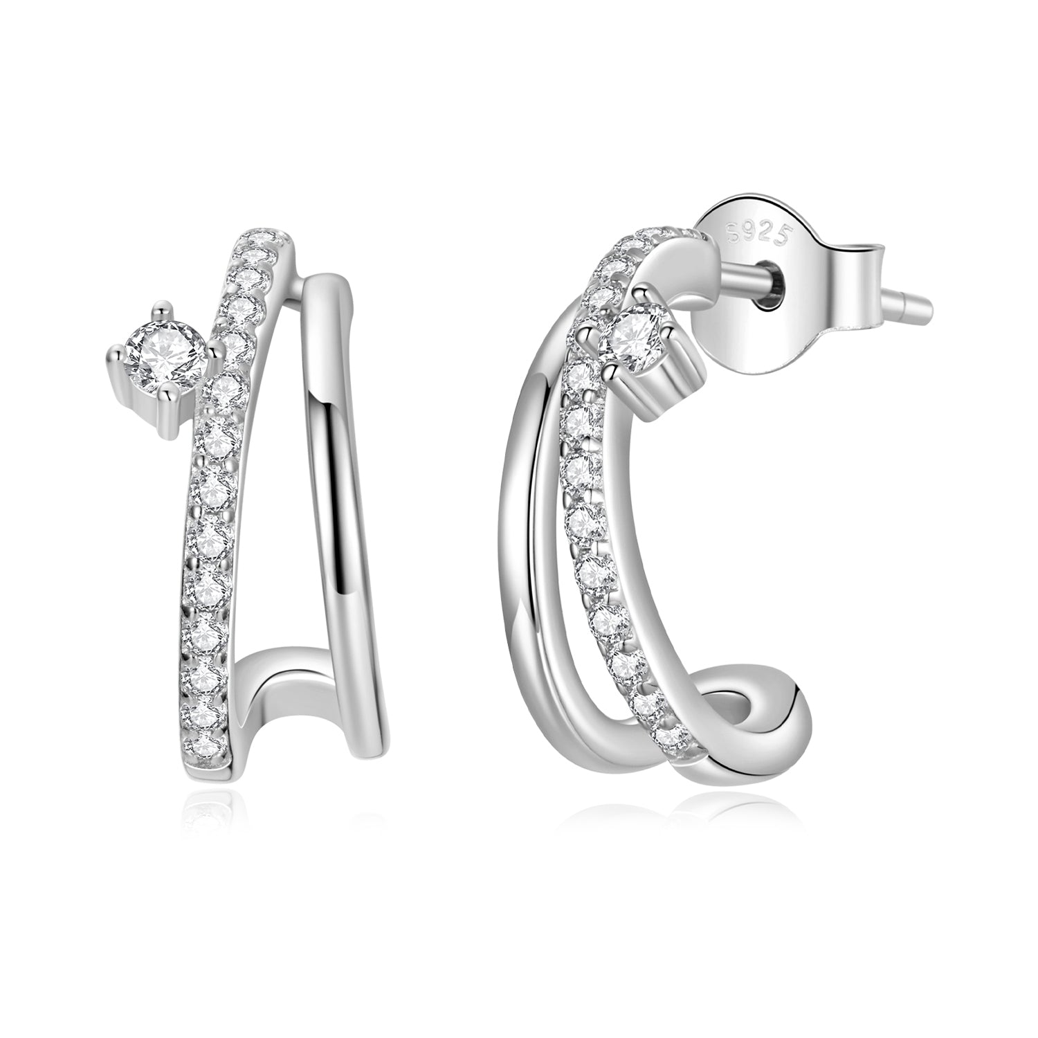 Bids.com 925 Sterling Silver Moissanite Earrings pave hoop 1.4x0.5cm on Tampa Home & Garden Store