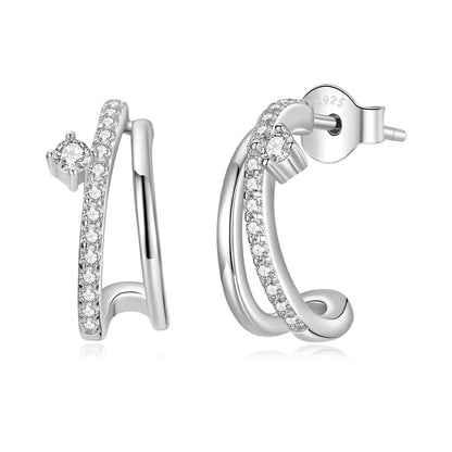 Bids.com 925 Sterling Silver Moissanite Earrings pave hoop 1.4x0.5cm on Tampa Home & Garden Store