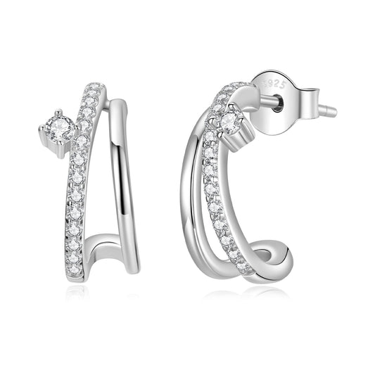 Bids.com 925 Sterling Silver Moissanite Earrings pave hoop 1.4x0.5cm on Tampa Home & Garden Store