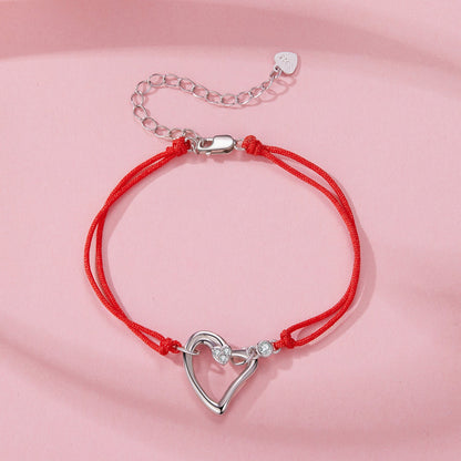 Bracelet red cord with 925 sterling silver heart pendant and CZ pavé accents, adjustable 15+6cm on Tampa Home & Garden Store