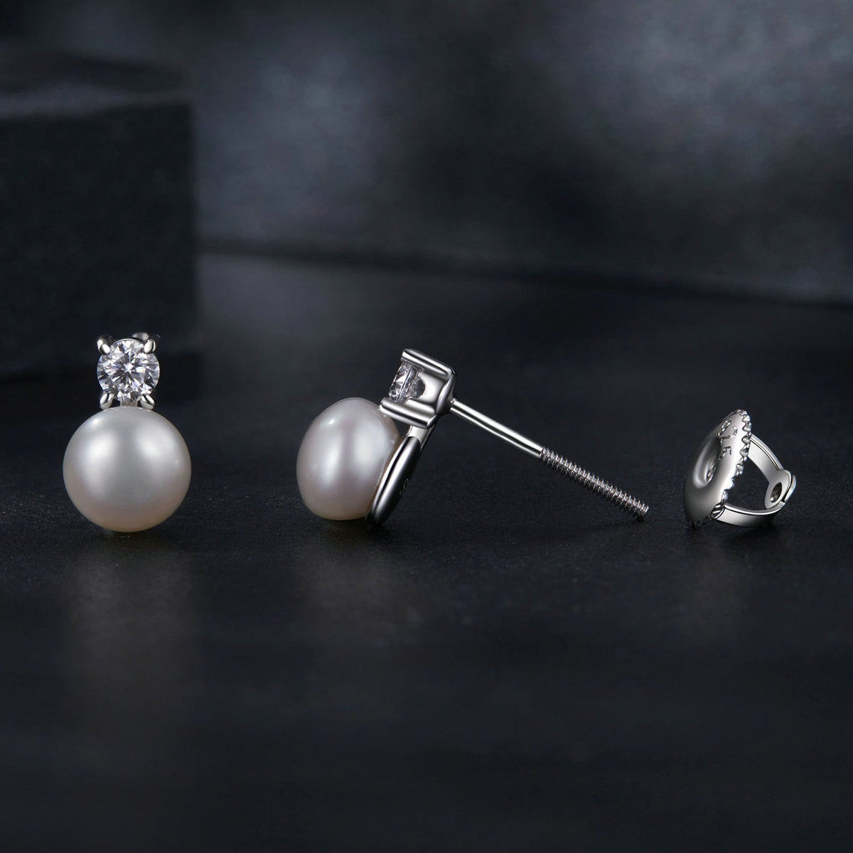 Earrings pair 925 Sterling Silver moissanite 0.1ct freshwater pearl studs Bids.com on Tampa Home & Garden Store