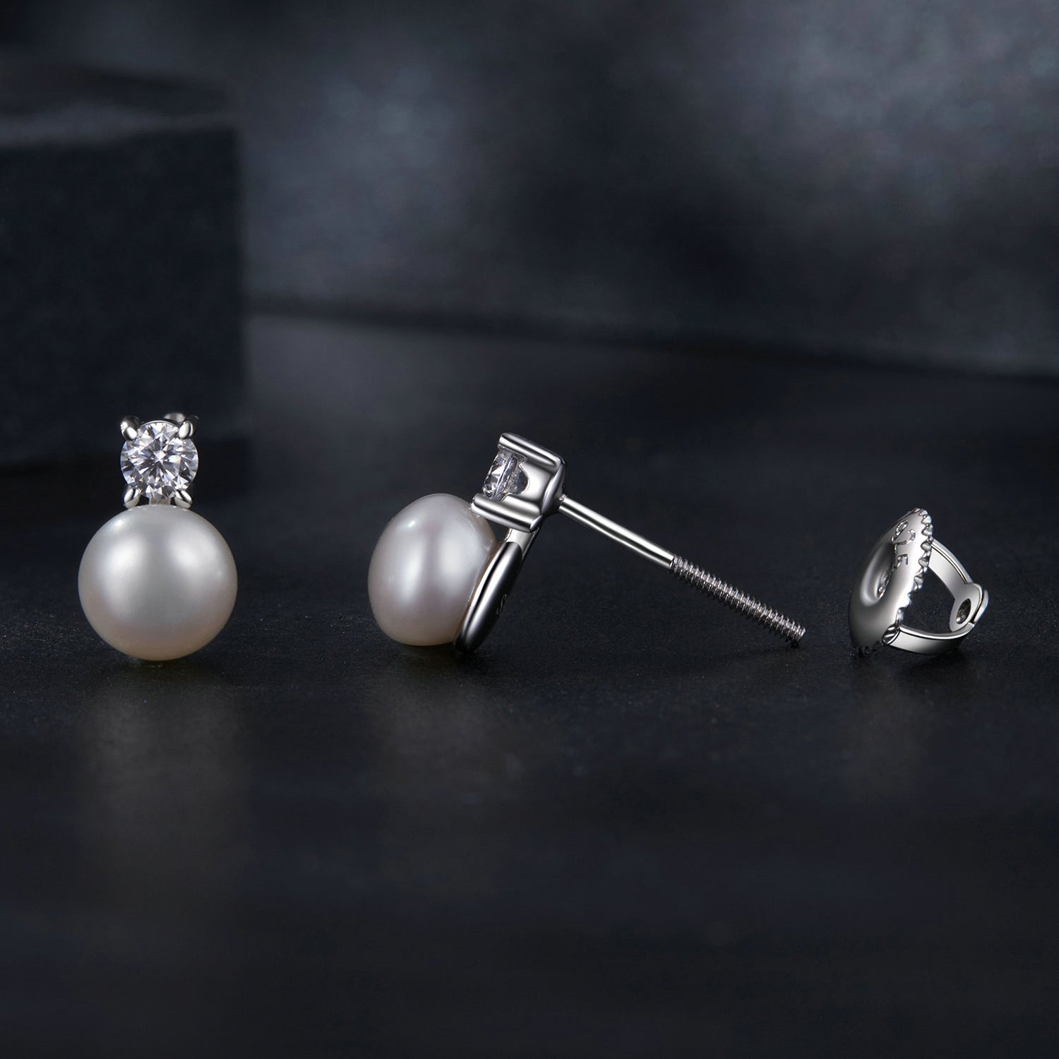 Earrings pair 925 Sterling Silver moissanite 0.1ct freshwater pearl studs Bids.com on Tampa Home & Garden Store