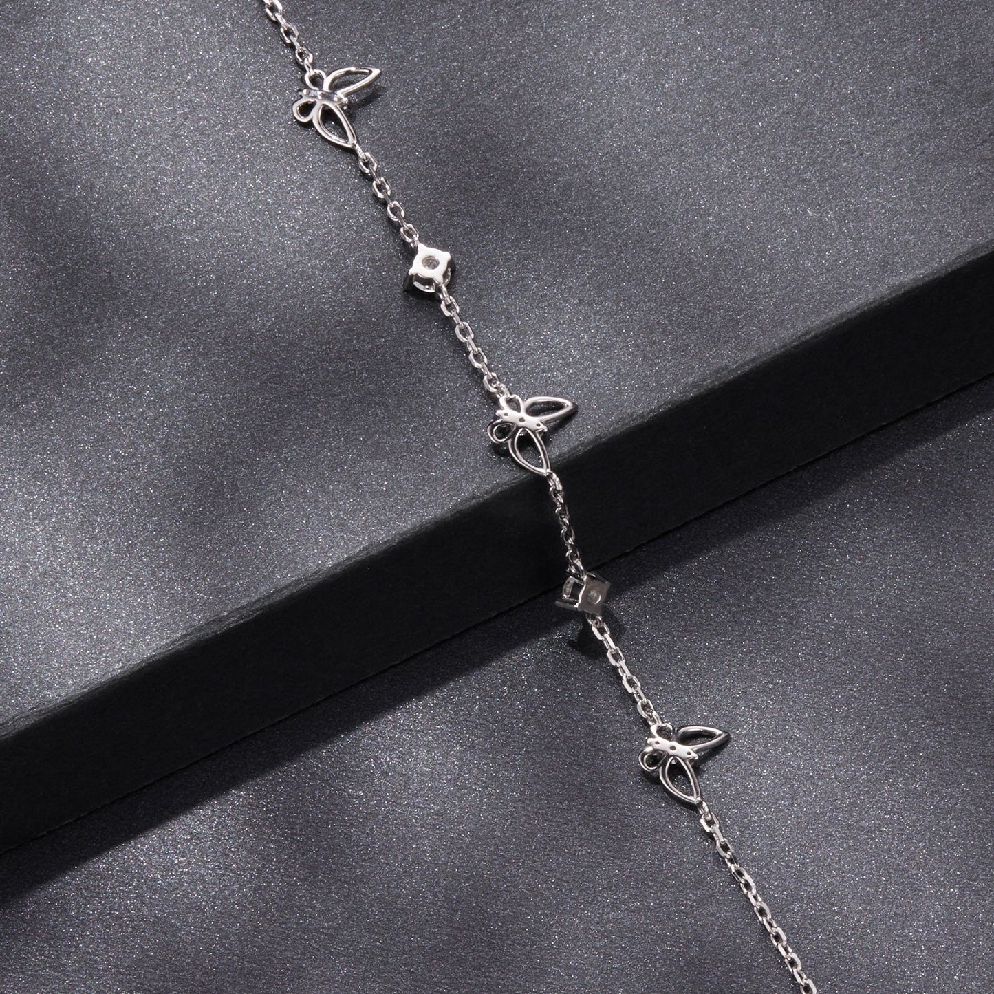 Bracelet 925 Sterling Silver White Gold Plated with Moissanite, butterfly charms, 15+6 cm on Tampa Home & Garden Store