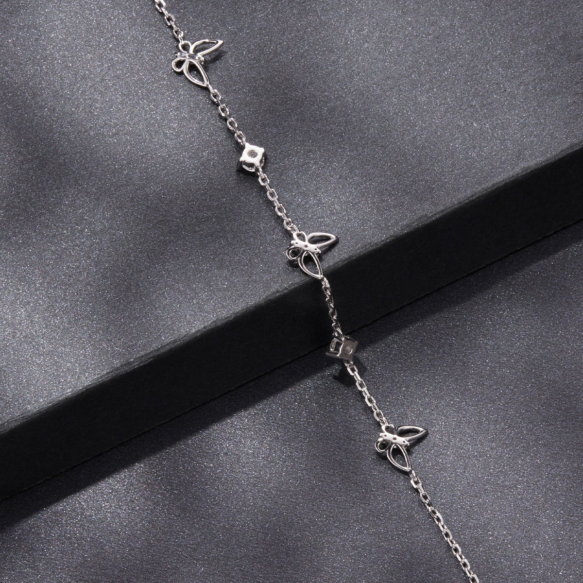 Bracelet 925 Sterling Silver White Gold Plated with Moissanite, butterfly charms, 15+6 cm on Tampa Home & Garden Store
