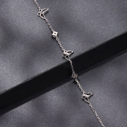 Bracelet 925 Sterling Silver White Gold Plated with Moissanite, butterfly charms, 15+6 cm on Tampa Home & Garden Store