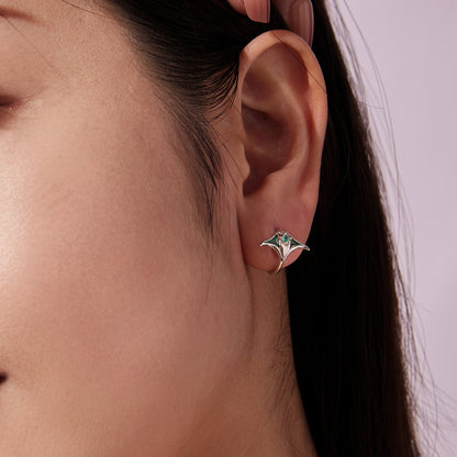 Earrings 925 Sterling Silver with glass center and green enamel, white gold plated for women on Tampa Home & Garden Store