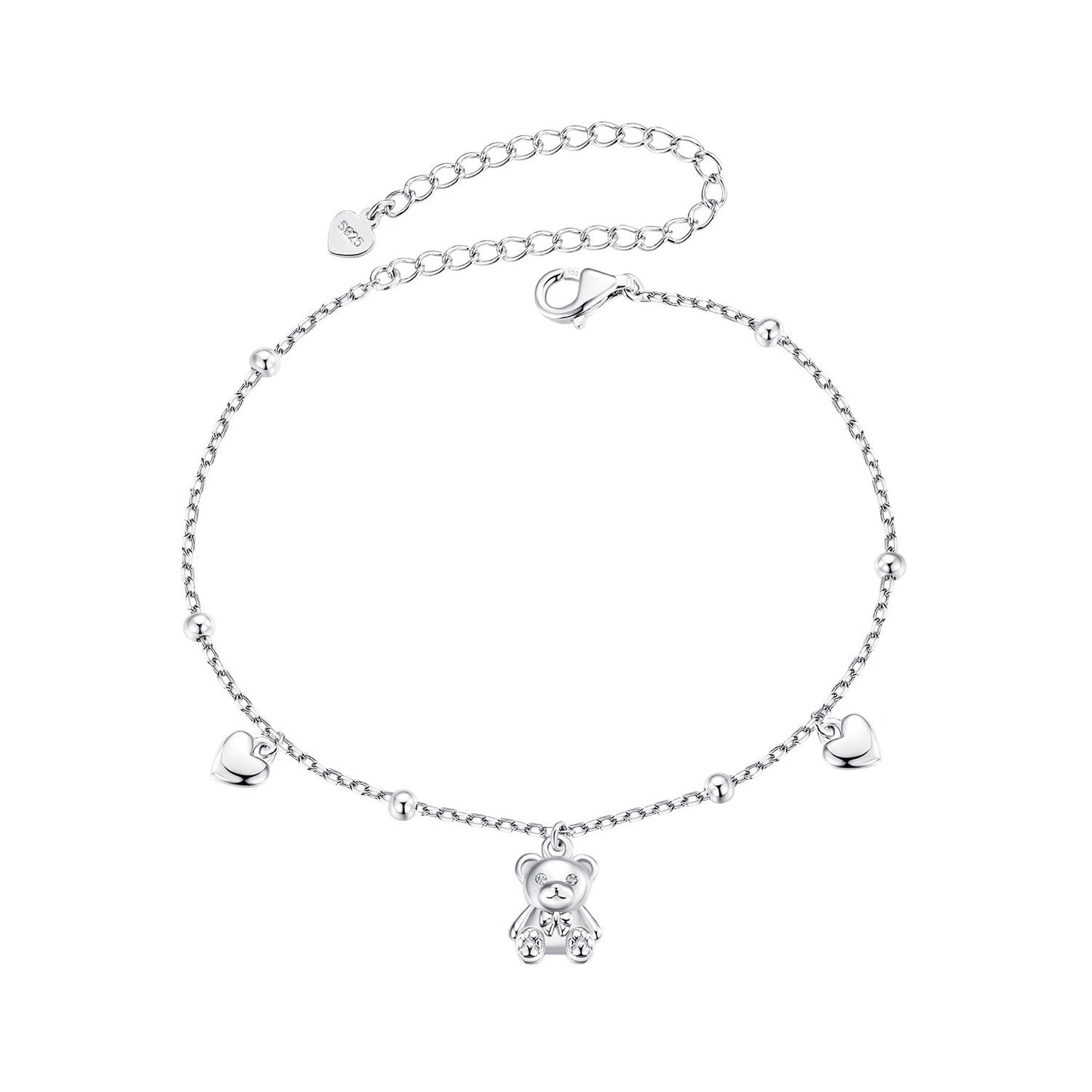Bracelet 925 Sterling Silver pavé CZ teddy bear charm, 150+60mm length, Bids.com on Tampa Home & Garden Store