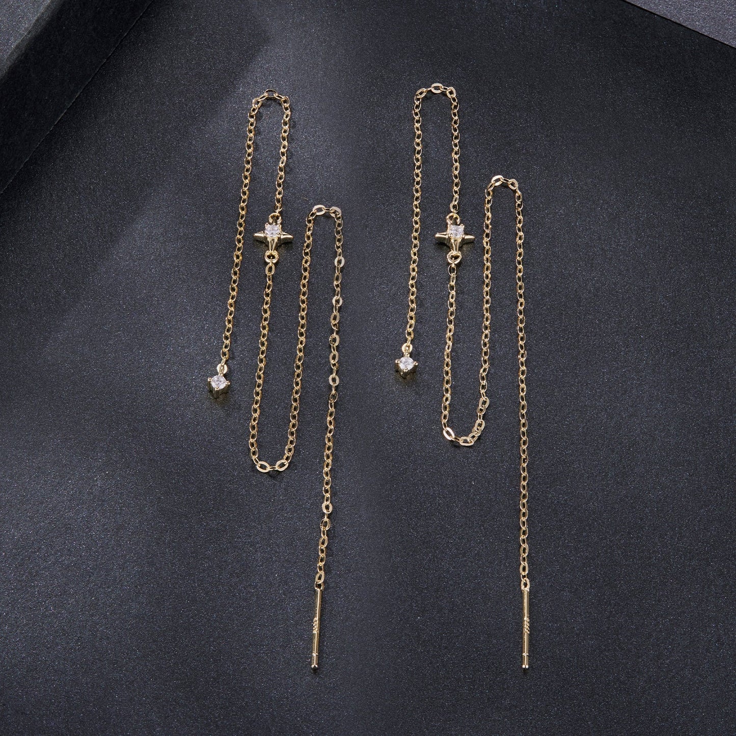 Earrings 7cm moissanite chain drop, gold-tone plated with small stones, by Bids.com on Tampa Home & Garden Store