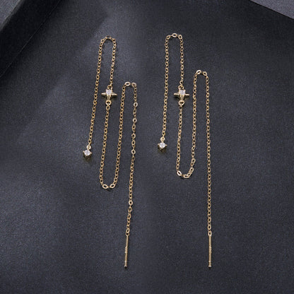 Earrings 7cm moissanite chain drop, gold-tone plated with small stones, by Bids.com on Tampa Home & Garden Store