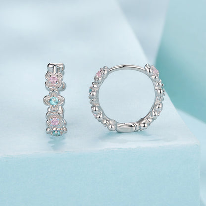 Sterling silver earrings with CZ and white gold plating, pink blue floral accents Bids.com on Tampa Home & Garden Store