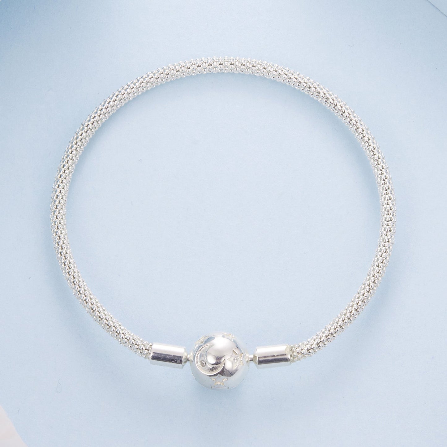 Bracelet 925 Sterling Silver CZ pavé with crescent moon and star charm, size 17 for women on Tampa Home & Garden Store