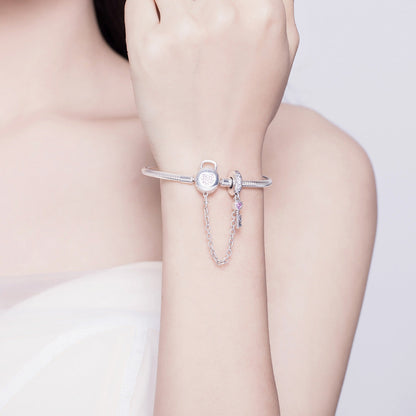925 Sterling Silver Bracelet 17cm with padlock charm pink heart pendant by Bids.com on Tampa Home & Garden Store