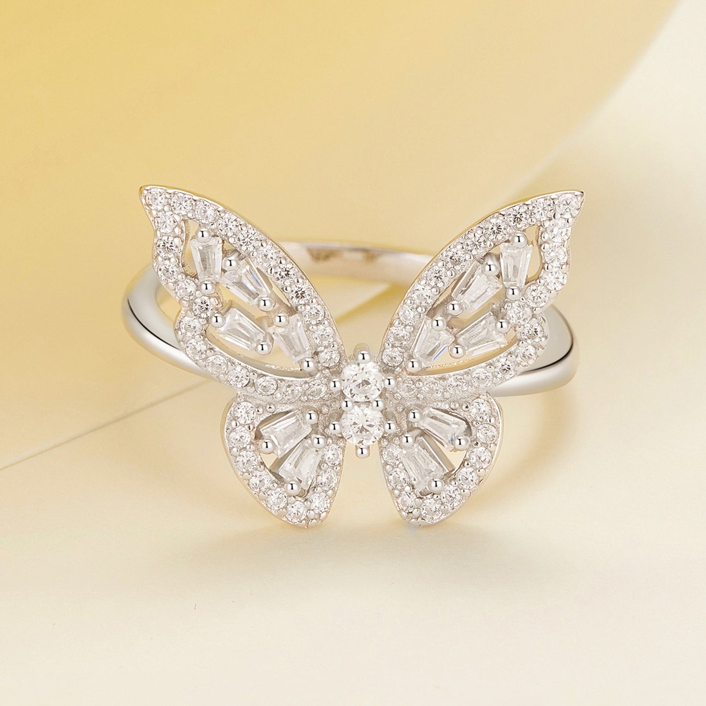 Bids.com butterfly ring, 925 sterling silver with white gold plating, 1.9mm CZ pavé, size 7 on Tampa Home & Garden Store