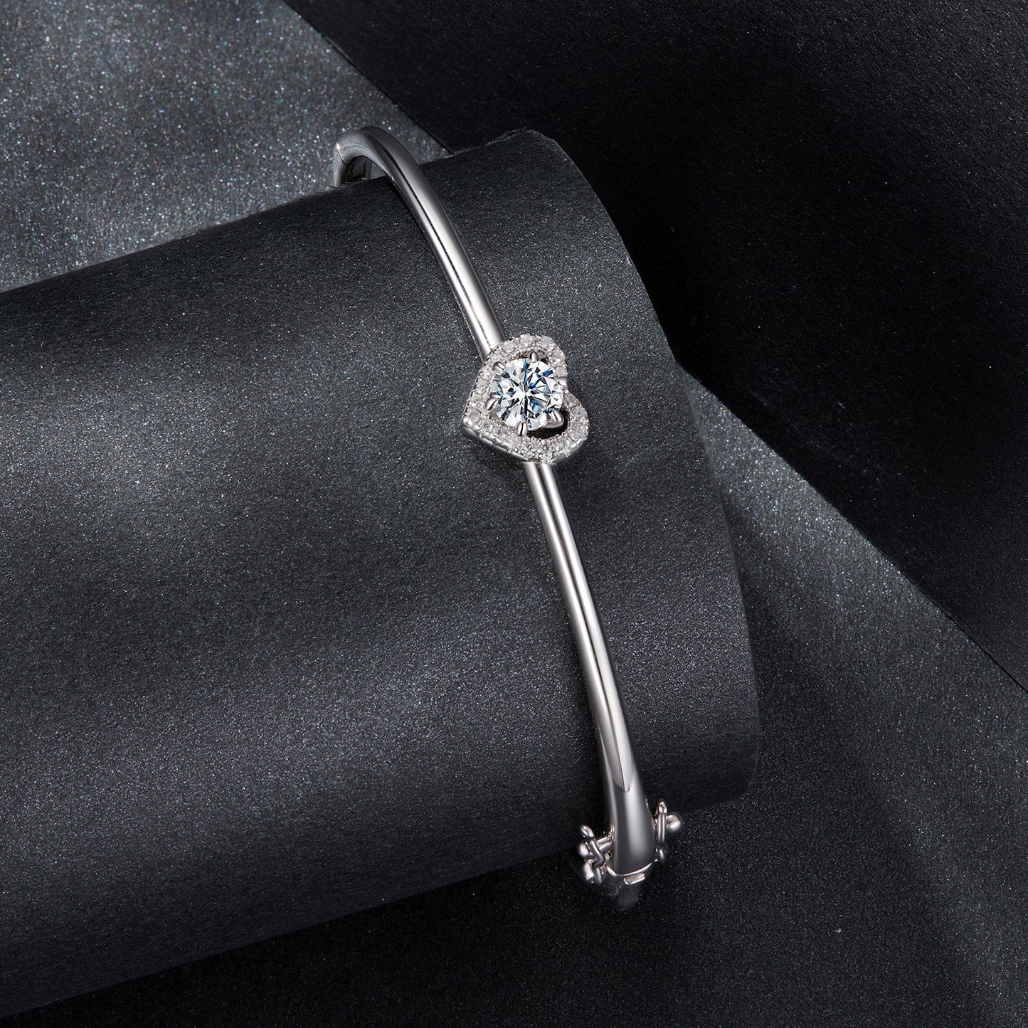 925 sterling silver bracelet with heart halo moissanite center stone and CZ halo size 17 for women on Tampa Home & Garden Store