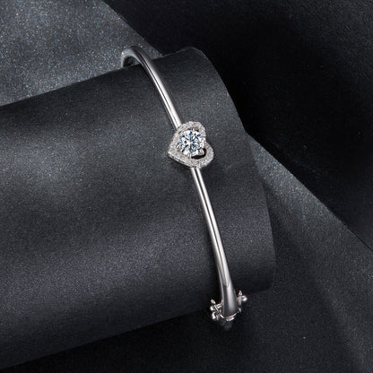 925 sterling silver bracelet with heart halo moissanite center stone and CZ halo size 17 for women on Tampa Home & Garden Store