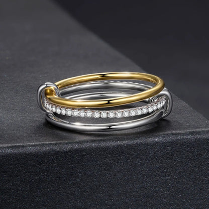 925 Sterling Silver Moissanite Ring 0.005ct three-ring two-tone stackable set size 6 by Bids.com on Tampa Home & Garden Store