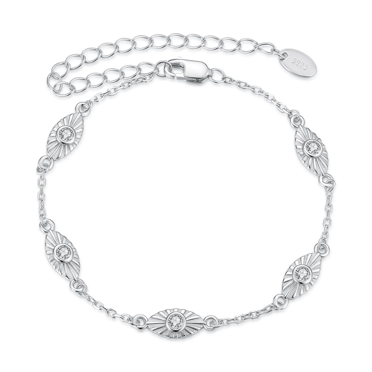 Bracelet 925 sterling silver, white gold plated CZ marquise sunburst links for women Bids.com on Tampa Home & Garden Store