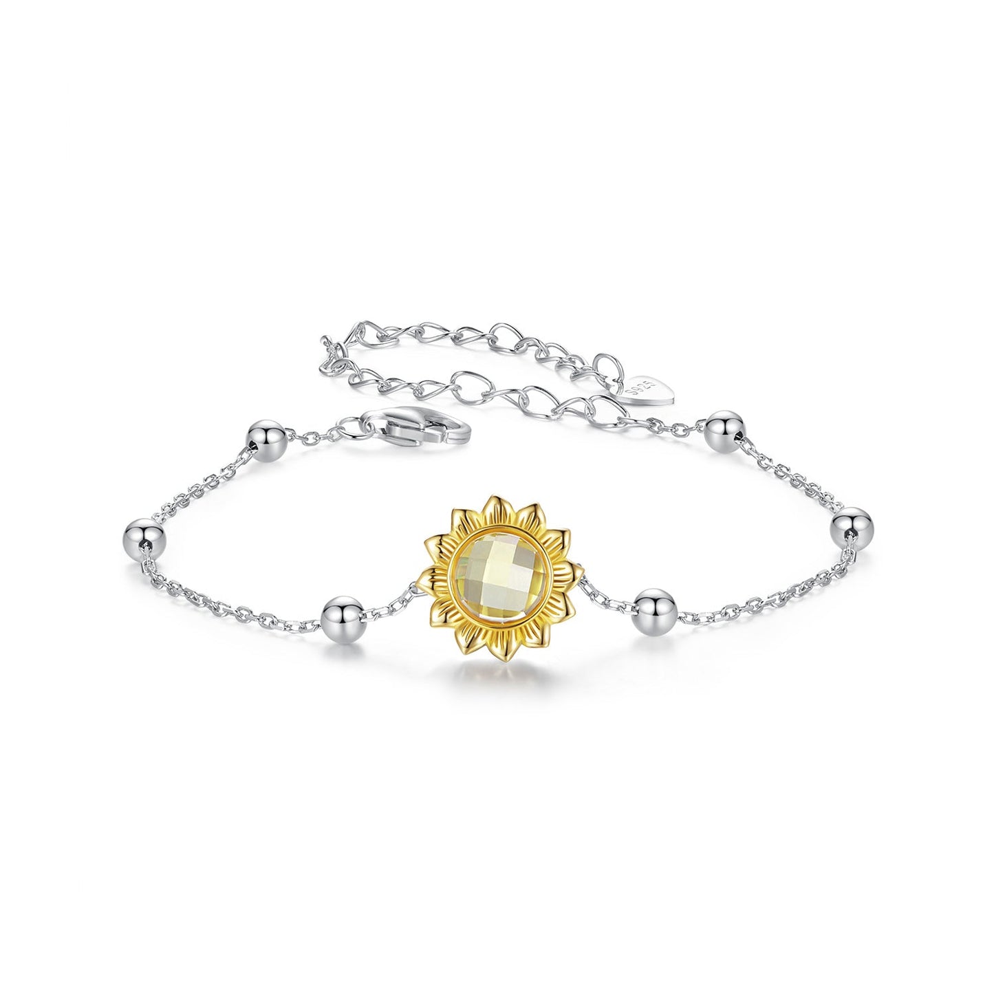 Bracelet 925 Sterling Silver white gold plated with sunflower glass centerpiece on Tampa Home & Garden Store