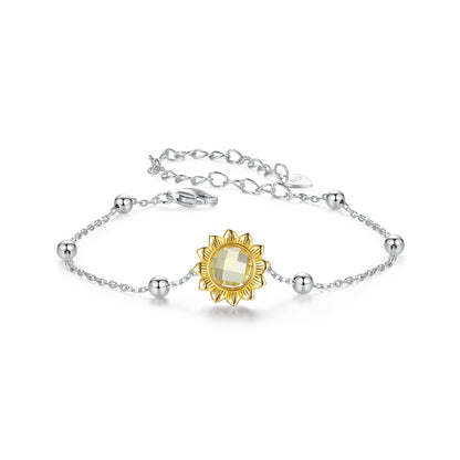 Bracelet 925 Sterling Silver white gold plated with sunflower glass centerpiece on Tampa Home & Garden Store