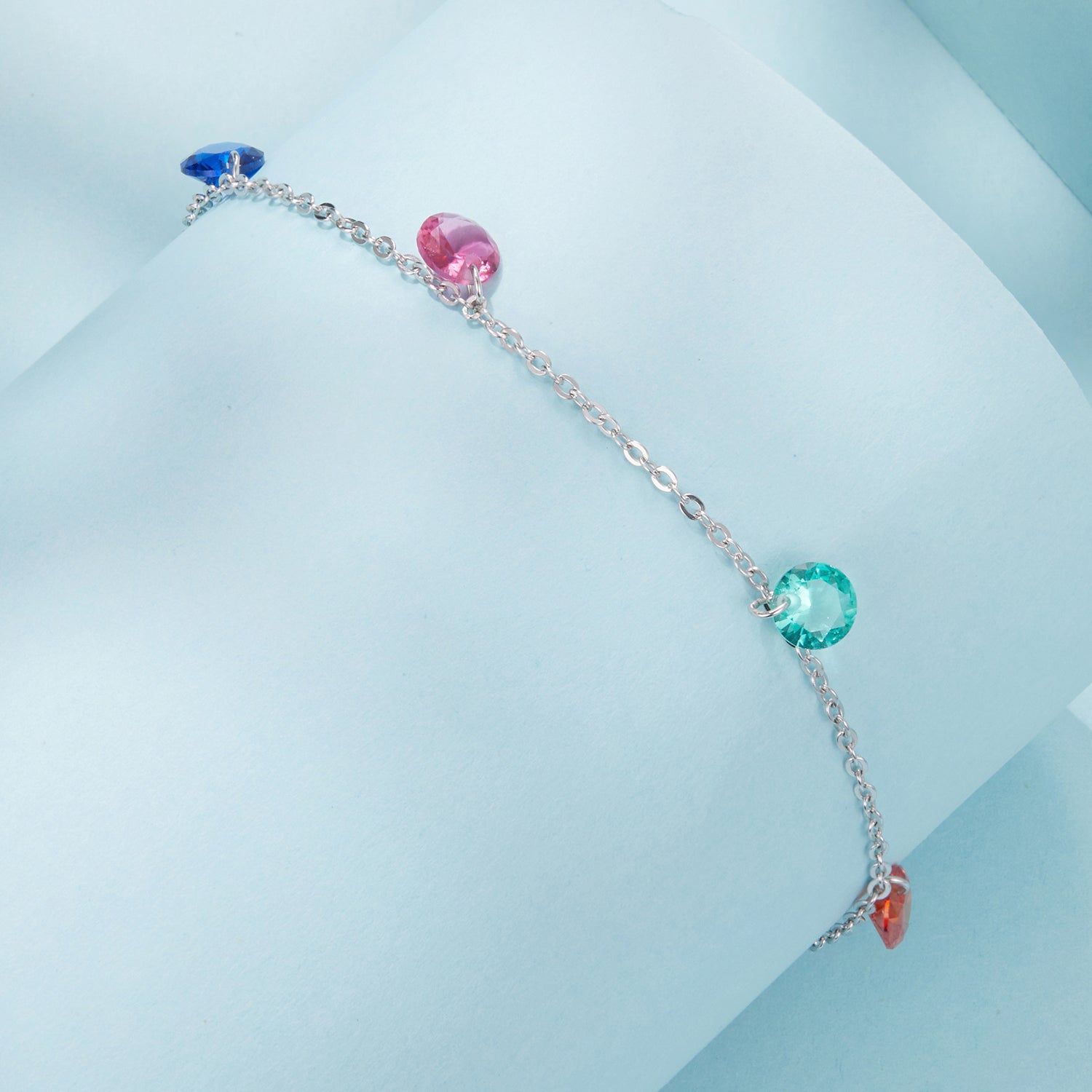 Bracelet 925 sterling silver white gold plated pavé CZ colored crystals on 16+5 cm chain on Tampa Home & Garden Store