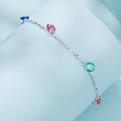 Bracelet 925 sterling silver white gold plated pavé CZ colored crystals on 16+5 cm chain on Tampa Home & Garden Store