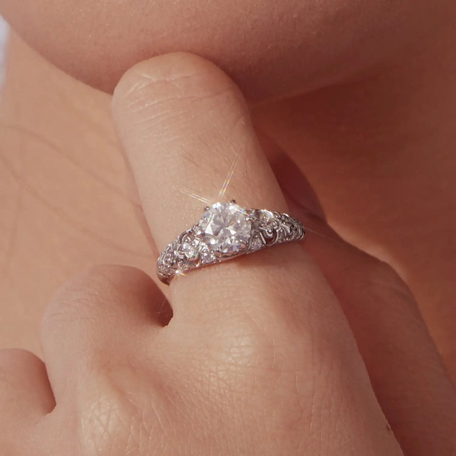925 Sterling Silver Moissanite ring 0.65ct with pave band, size 6 by Bids.com on Tampa Home & Garden Store