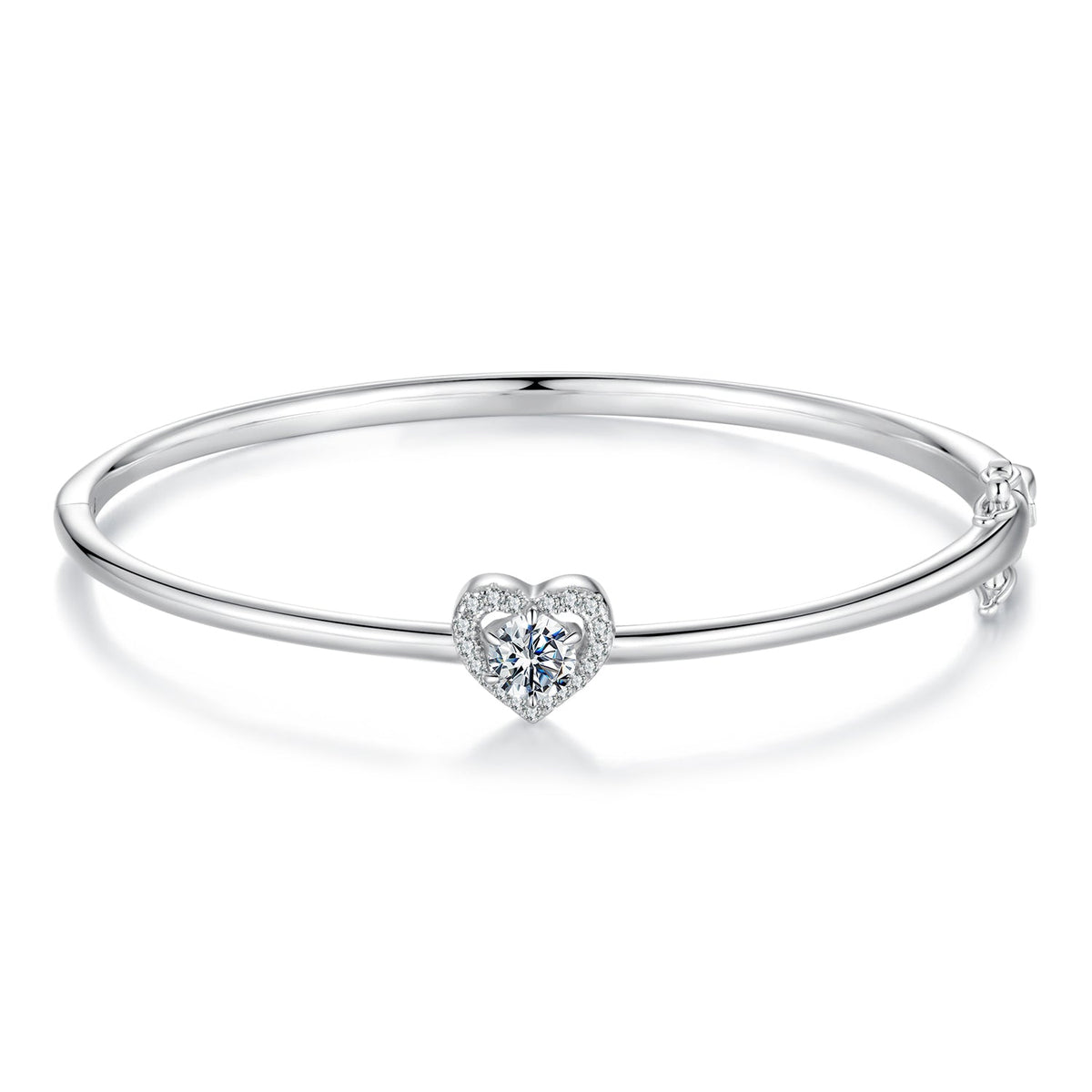 Bracelet 925 sterling silver with heart halo moissanite & CZ centerpiece, size 17 on Tampa Home & Garden Store