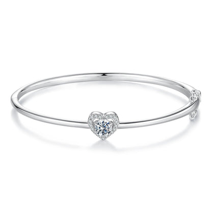 Bracelet 925 sterling silver with heart halo moissanite & CZ centerpiece, size 17 on Tampa Home & Garden Store