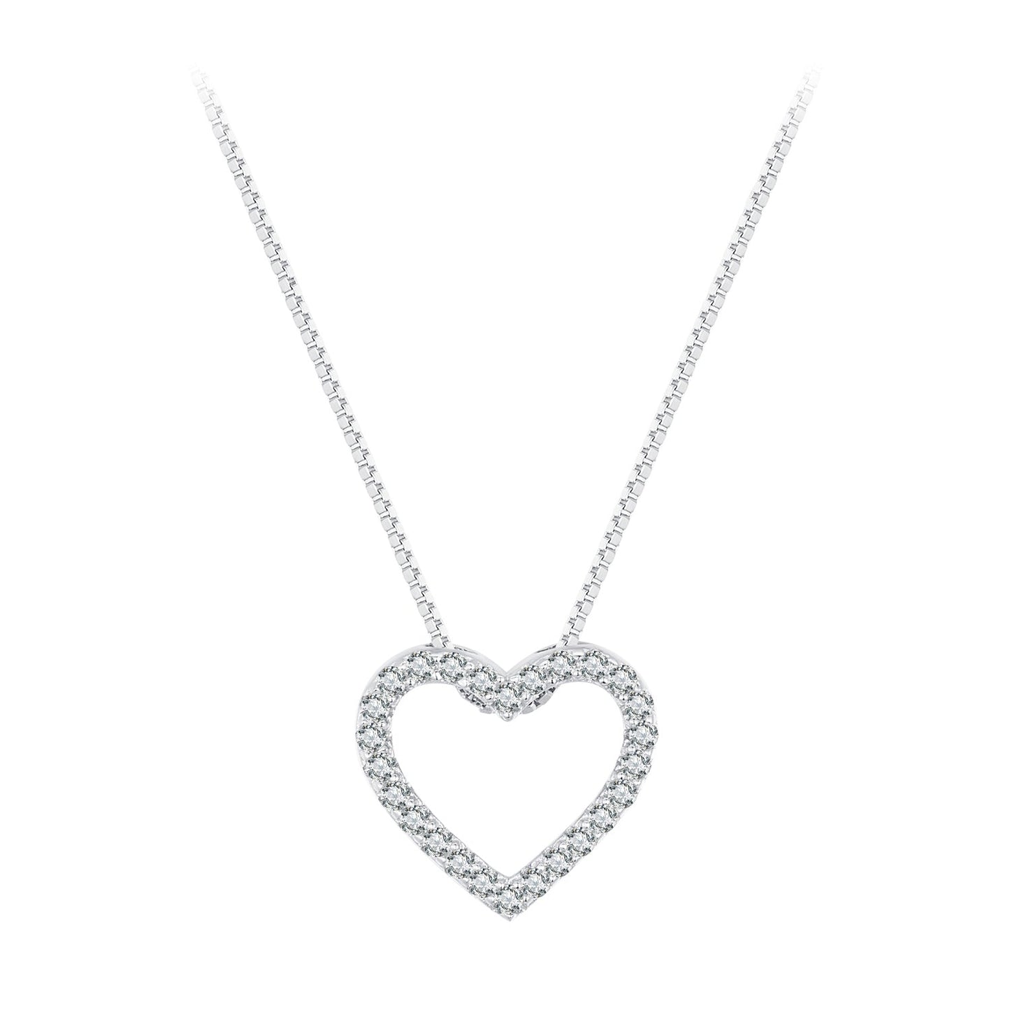 Necklace S925 sterling silver moissanite heart pendant, platinum plated, women 400mm+50mm on Tampa Home & Garden Store