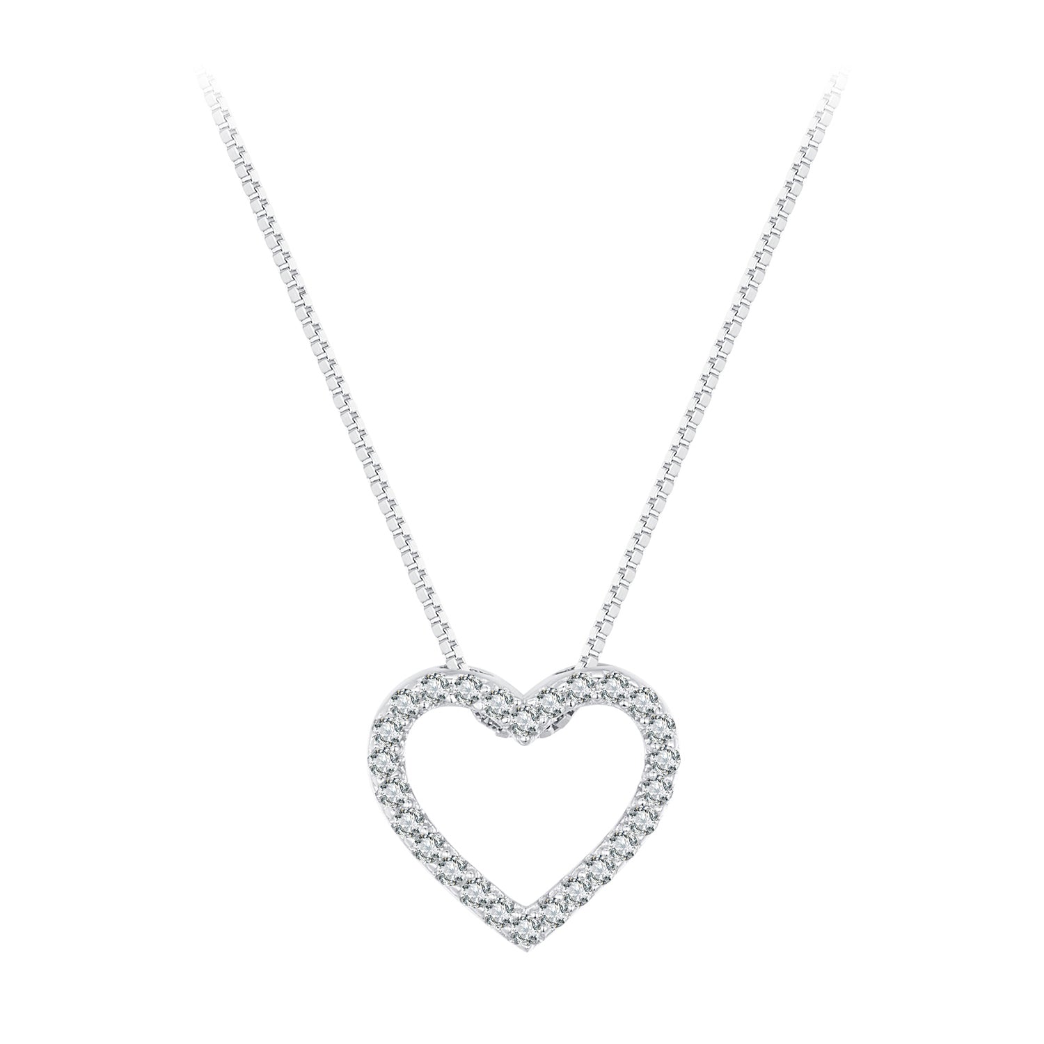Necklace S925 sterling silver moissanite heart pendant, platinum plated, women 400mm+50mm on Tampa Home & Garden Store
