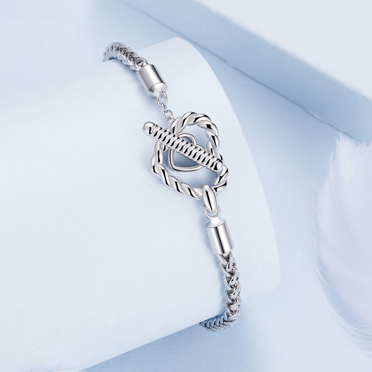 Bracelet 3.0mm platinum-plated silver with twisted rope chain and heart charm size 17 on Tampa Home & Garden Store