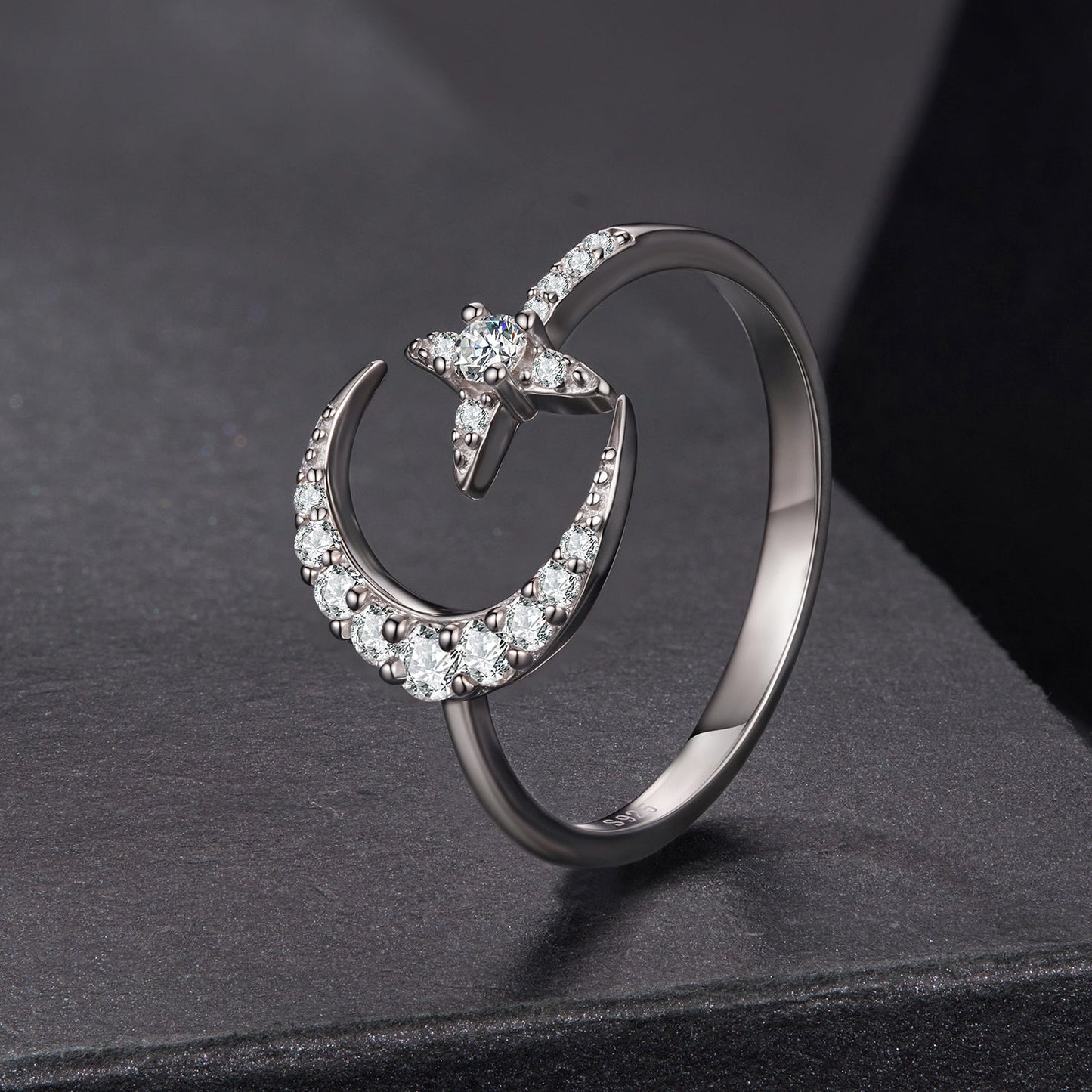 Sterling silver moissanite ring set with pave band and solitaire, white gold plated size E on Tampa Home & Garden Store