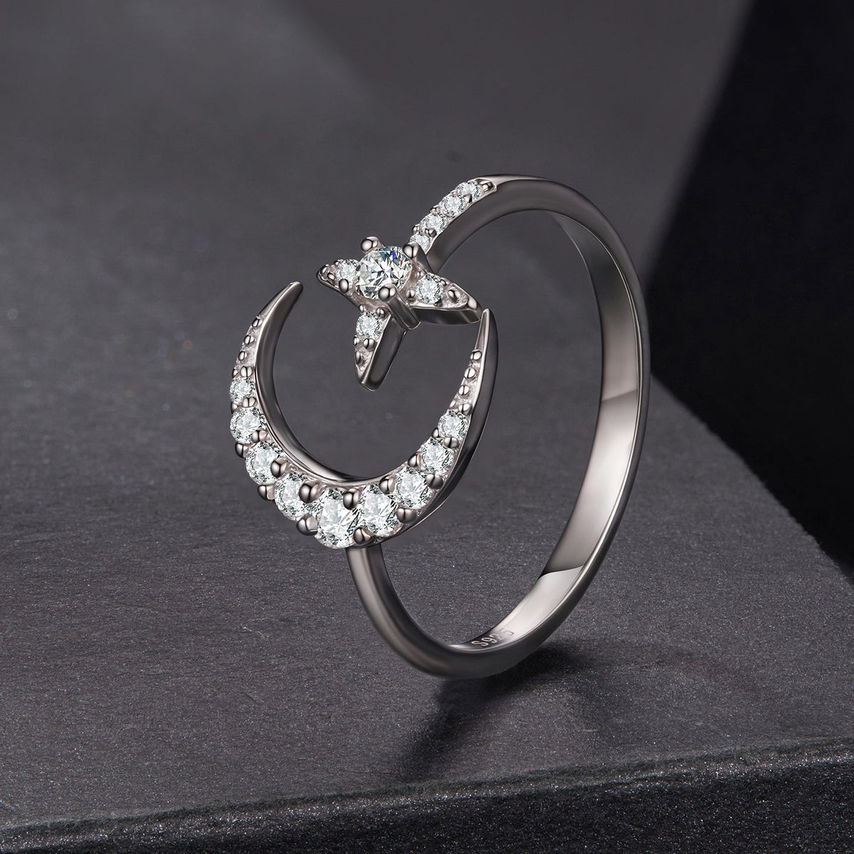 Sterling silver moissanite ring set with pave band and solitaire, white gold plated size E on Tampa Home & Garden Store