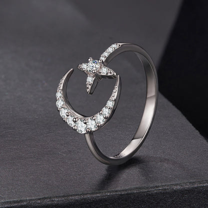 Sterling silver moissanite ring set with pave band and solitaire, white gold plated size E on Tampa Home & Garden Store