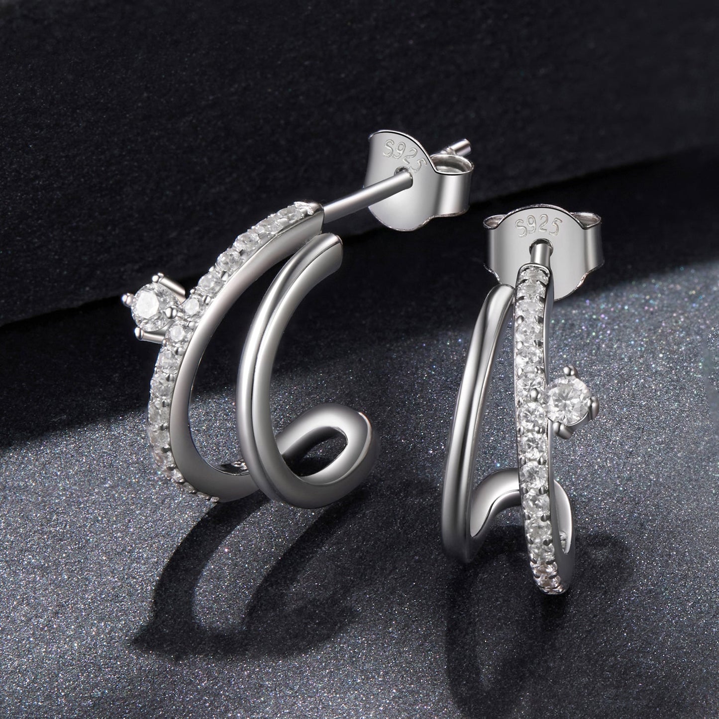Sterling silver moissanite earrings, pavé setting, 1.4x0.5cm hoop pair, Bids.com on Tampa Home & Garden Store