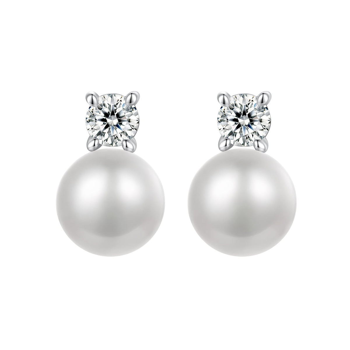 Earrings 925 Sterling Silver Moissanite stud with freshwater pearl drops, Bids.com pair on Tampa Home & Garden Store