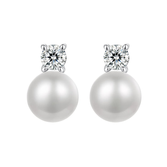 Earrings 925 Sterling Silver Moissanite stud with freshwater pearl drops, Bids.com pair on Tampa Home & Garden Store