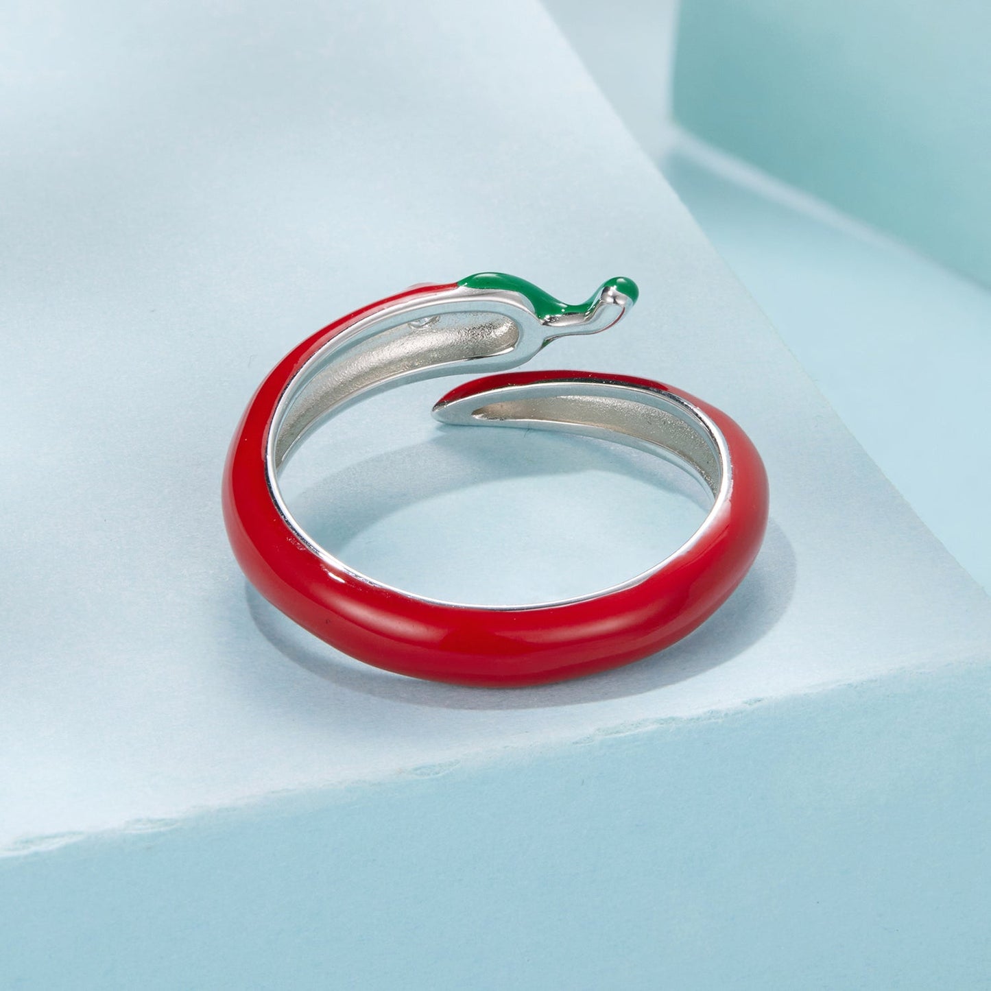 Rings 925 Sterling Silver Red Enamel Open-Cuff Ring with Green Tip by Bids.com on Tampa Home & Garden Store